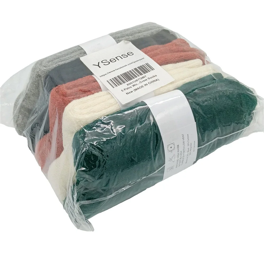 Ysense Women’s Crew Socks 5 Pairs Thick Knit Warm & Cozy Winter Socks